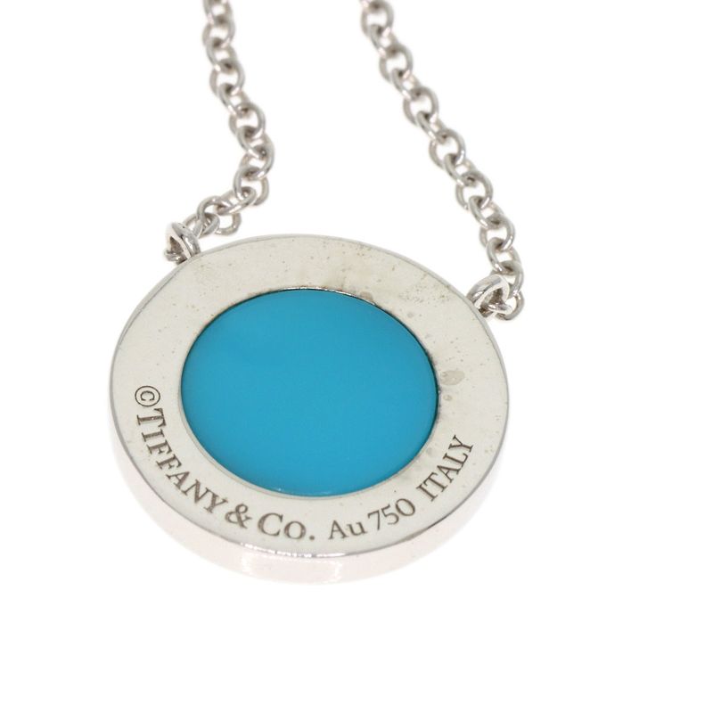 Tiffany & Co T TWO Circle Turquoise Necklace 18K White Gold Ladies