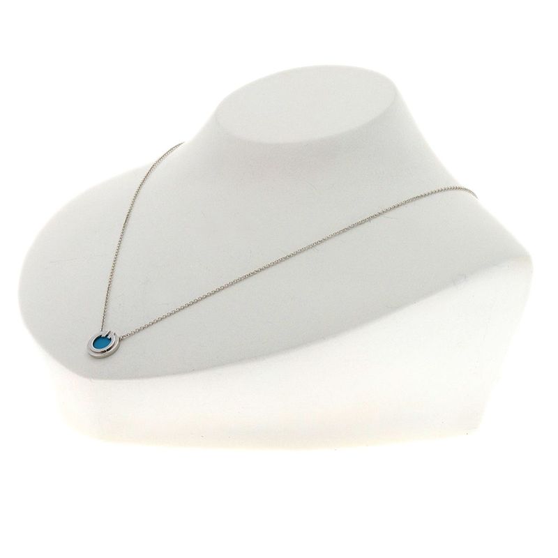 Tiffany & Co T TWO Circle Turquoise Necklace 18K White Gold Ladies