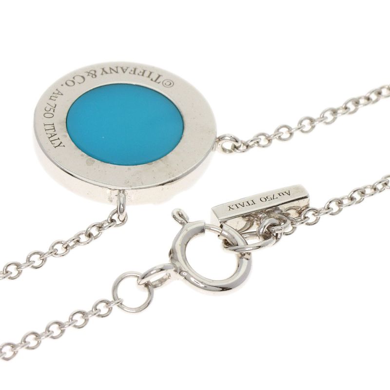 Tiffany & Co T TWO Circle Turquoise Necklace 18K White Gold Ladies