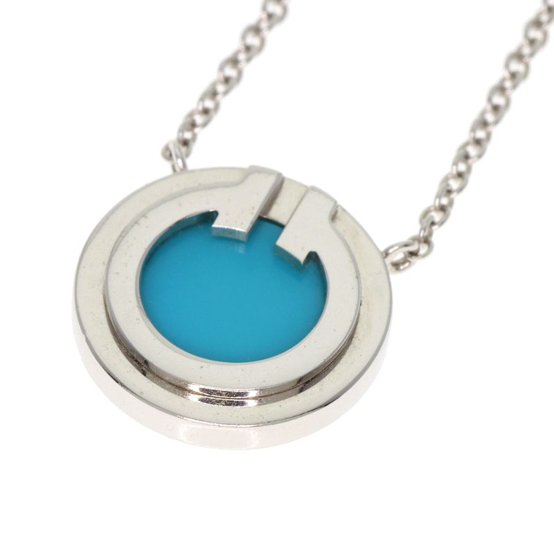 Tiffany & Co T TWO Circle Turquoise Necklace 18K White Gold Ladies