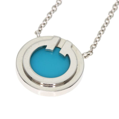 Tiffany & Co T TWO Circle Turquoise Necklace 18K White Gold Ladies