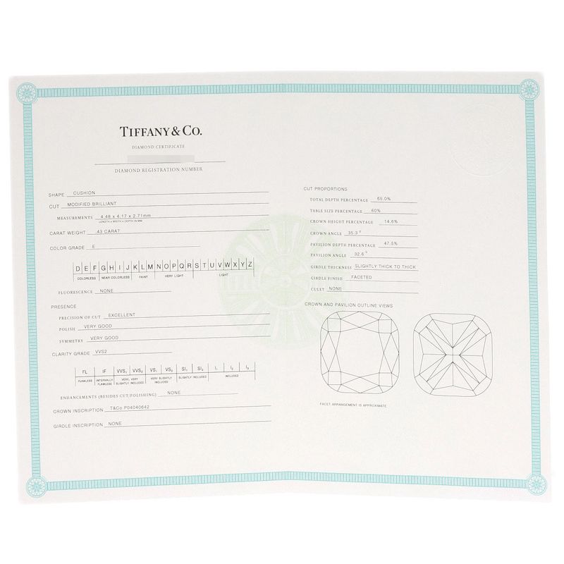 Tiffany & Co Soleste Cushion Cut Diamond E-vvs2-ex Ring Pt950 Ladies