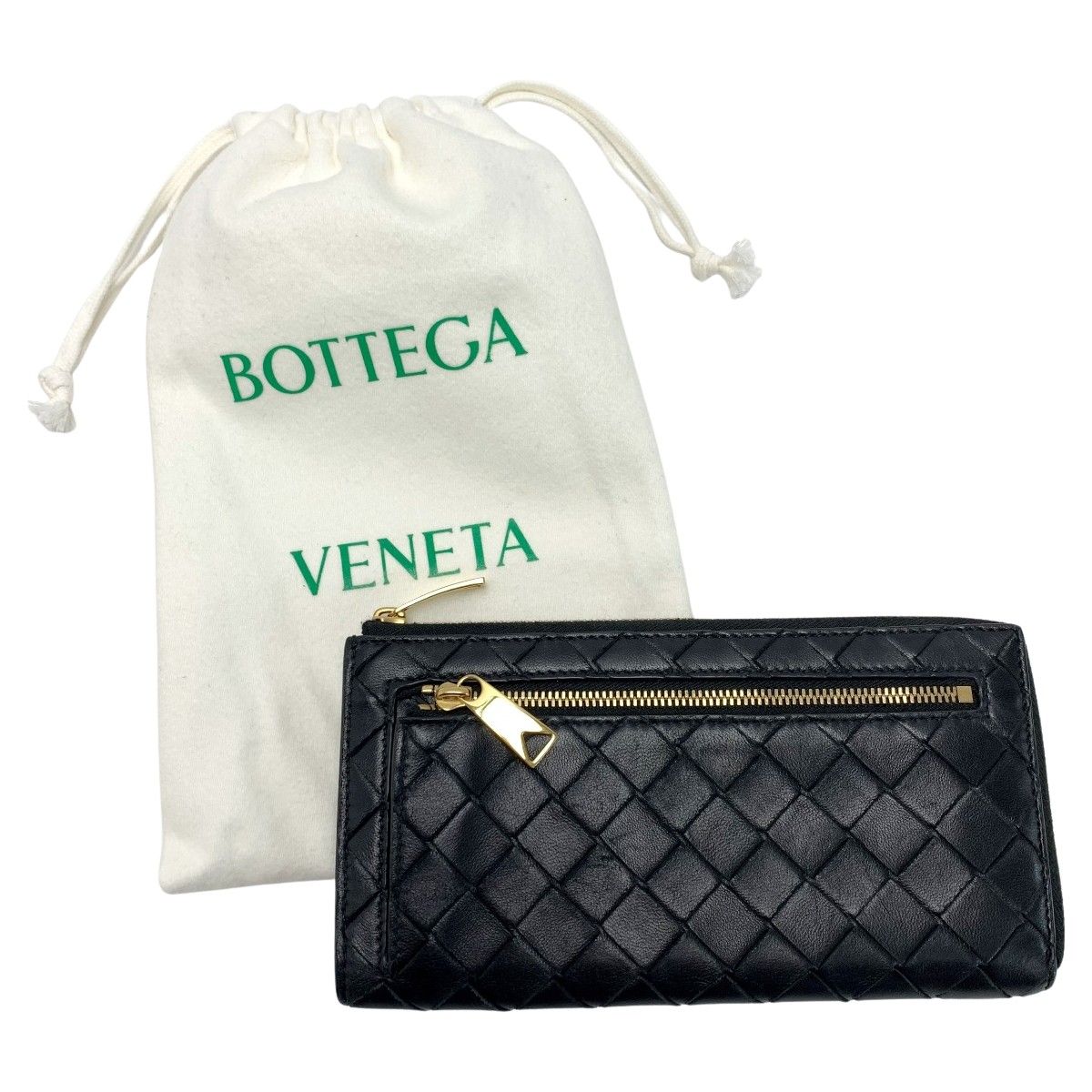 Bottega Veneta Intrecciato Long Wallet Black with Cloth Bag