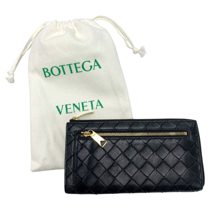 Bottega Veneta Intrecciato Long Wallet Black with Cloth Bag