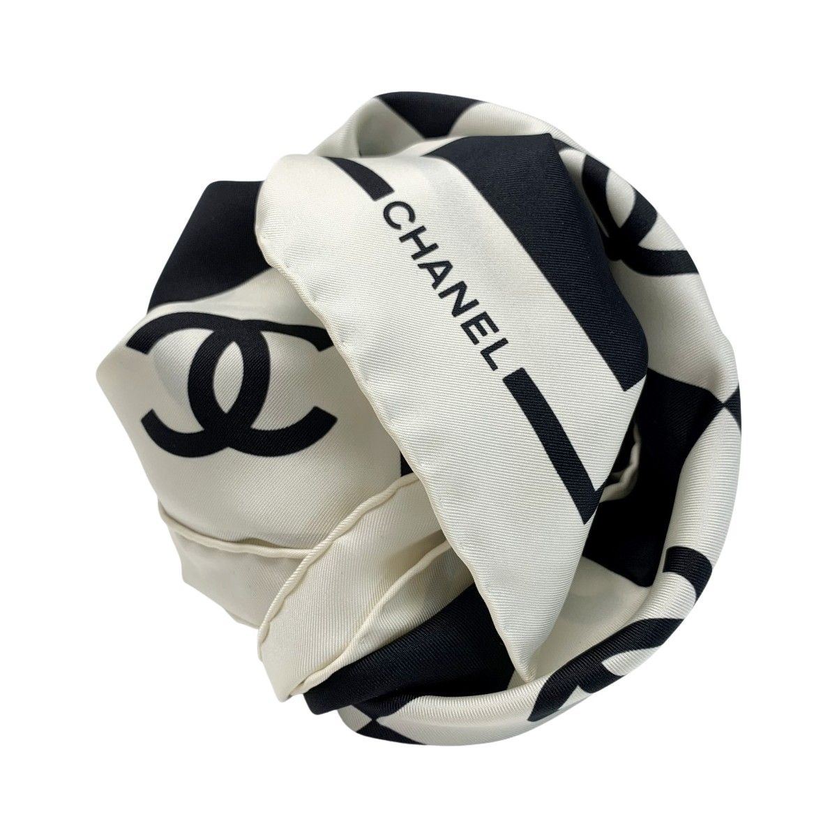 Chanel Block Check Coco Mark White X Black Scarf Ladies