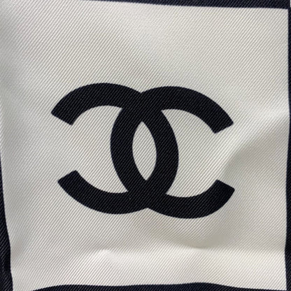 Chanel Block Check Coco Mark White X Black Scarf Ladies