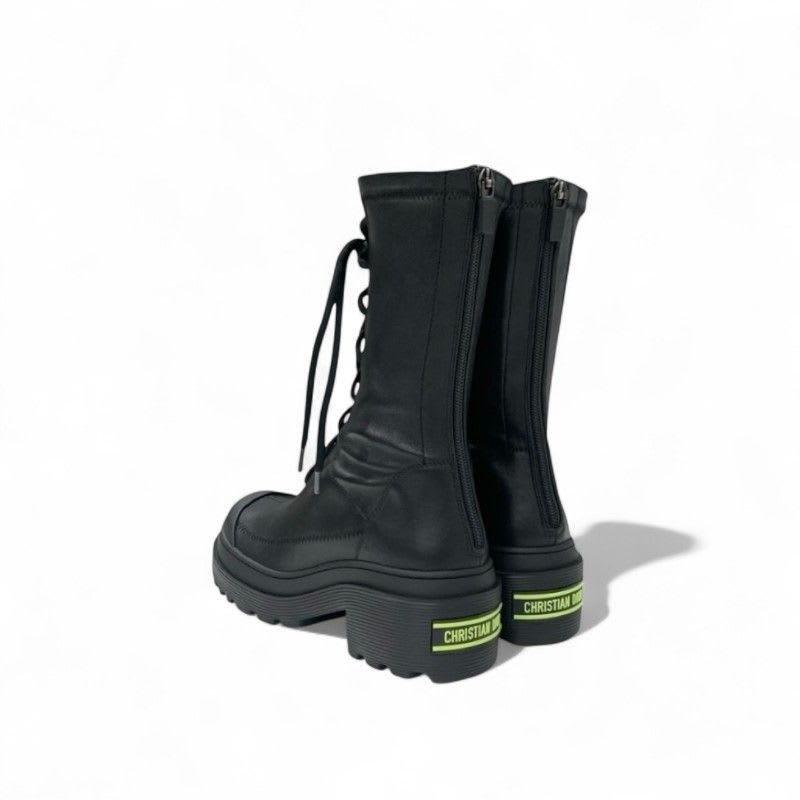 Christian Dior Arcade Boots Short Shoes Leather Black Logo Lace Up