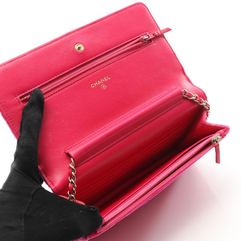 Chanel Shoulder Bag Matelasse Fuchsia Pink Fabric Matelasse Chain Wallet Ladies