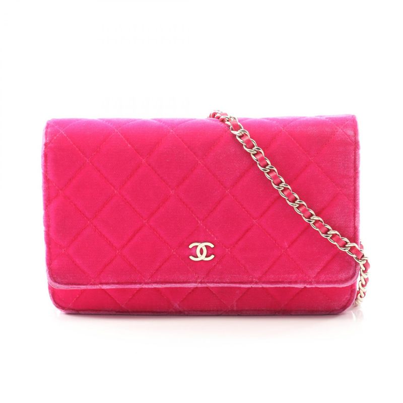 Chanel Shoulder Bag Matelasse Fuchsia Pink Fabric Matelasse Chain Wallet Ladies