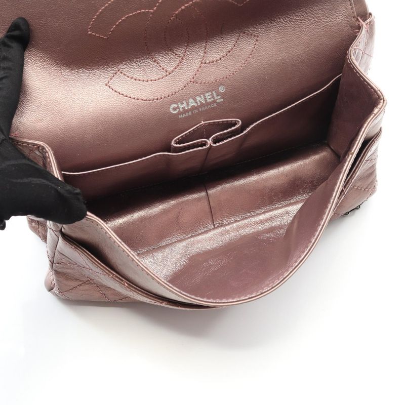 Chanel Shoulder Bag 2.55 Matelasse W Flap Metallic Light Purple Leather 2.55