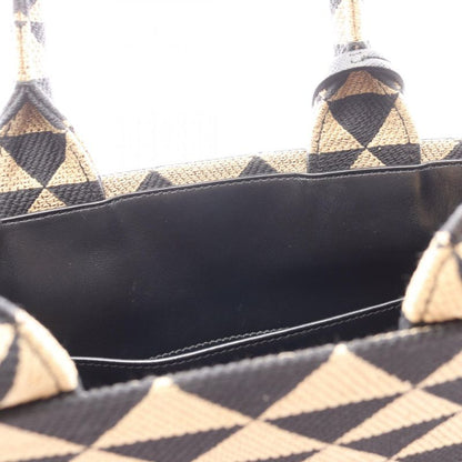 Prada Tote Bag Triangolo Jacqu Symbol Embroidery Small 1ba354 Beige/black