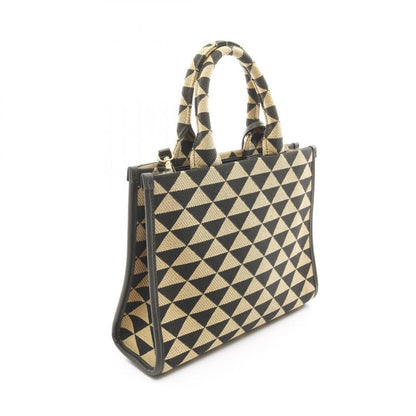 Prada Tote Bag Triangolo Jacqu Symbol Embroidery Small 1ba354 Beige/black