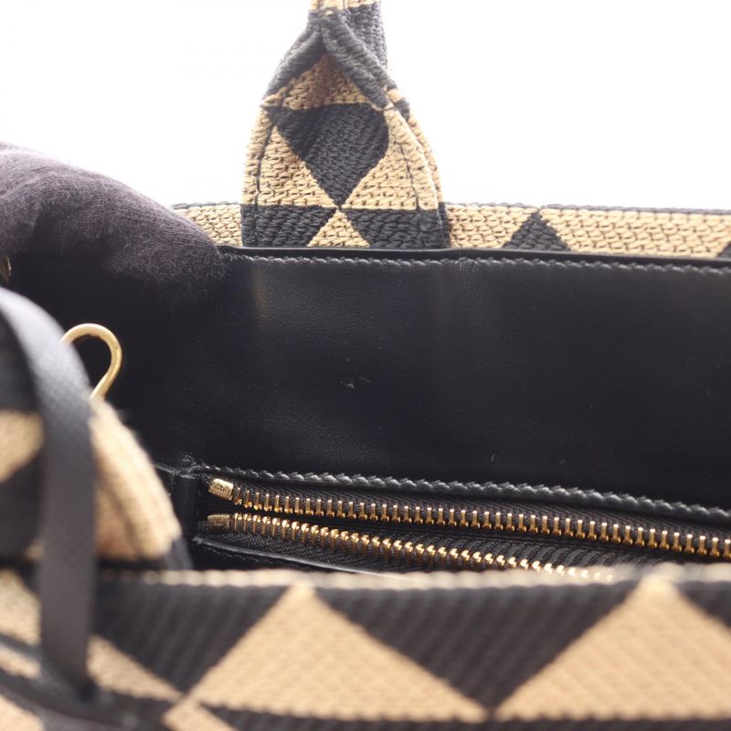 Prada Tote Bag Triangolo Jacqu Symbol Embroidery Small 1ba354 Beige/black