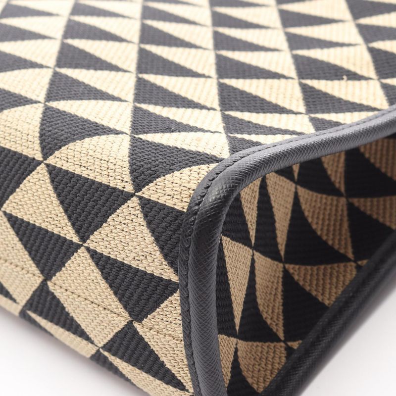 Prada Tote Bag Triangolo Jacqu Symbol Embroidery Small 1ba354 Beige/black