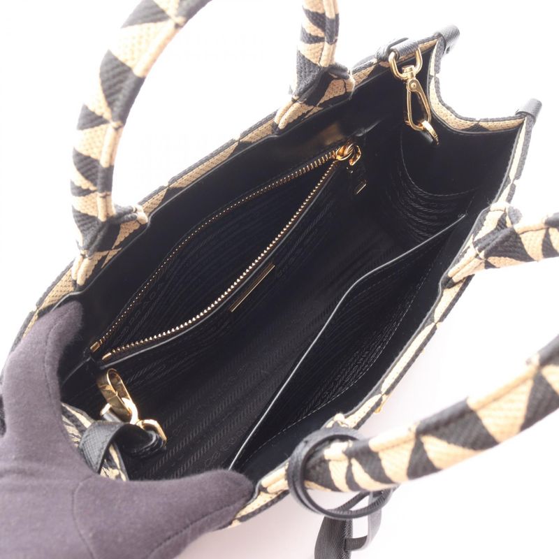 Prada Tote Bag Triangolo Jacqu Symbol Embroidery Small 1ba354 Beige/black