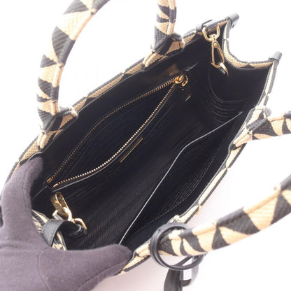 Prada Tote Bag Triangolo Jacqu Symbol Embroidery Small 1ba354 Beige/black