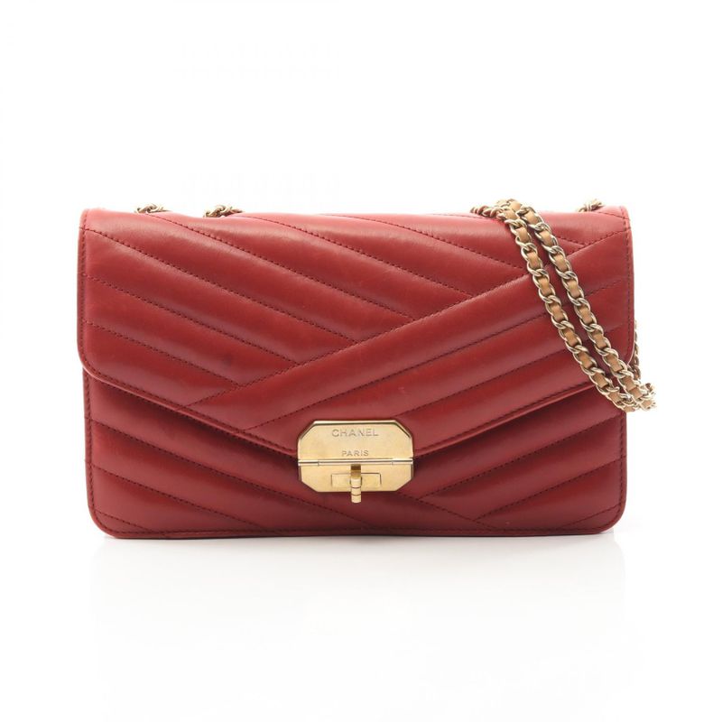 Chanel Shoulder Bag Bias Stitch Red Lambskin Bias Stitch Chain Shoulder Women