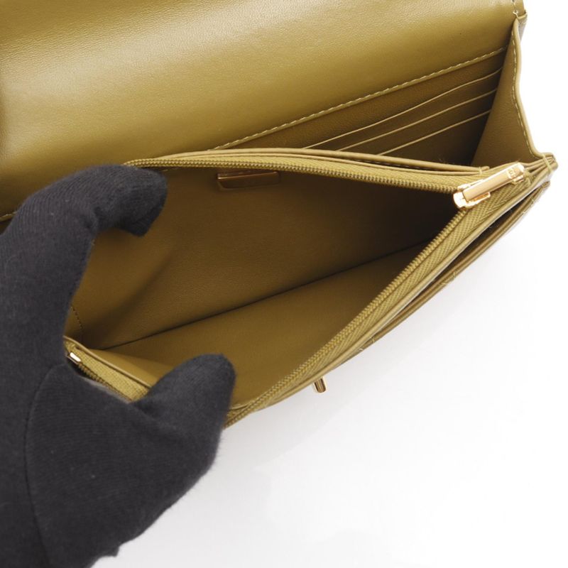 Chanel Shoulder Bag Matelasse Moss Green Lambskin Matelasse Chain Wallet Ladies