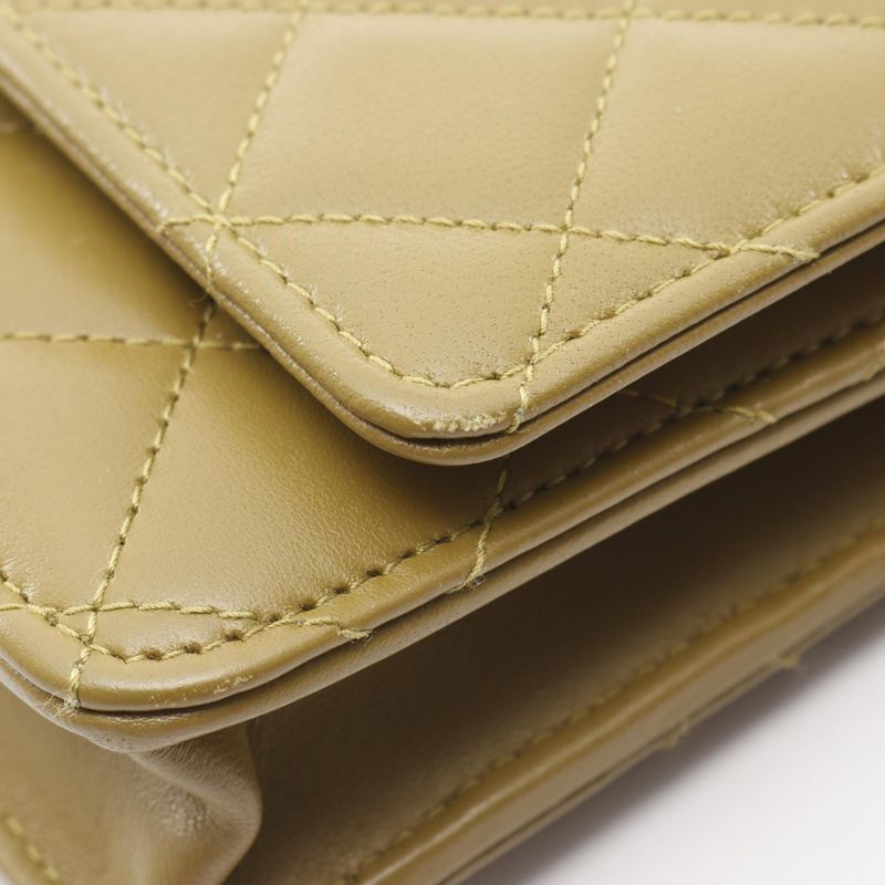 Chanel Shoulder Bag Matelasse Moss Green Lambskin Matelasse Chain Wallet Ladies