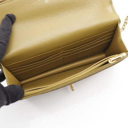 Chanel Shoulder Bag Matelasse Moss Green Lambskin Matelasse Chain Wallet Ladies