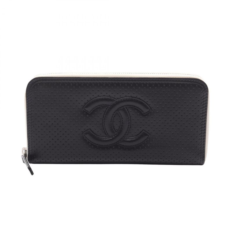 Chanel Round Long Wallet Coco Mark Black Leather Coco Mark Round Long Wallet