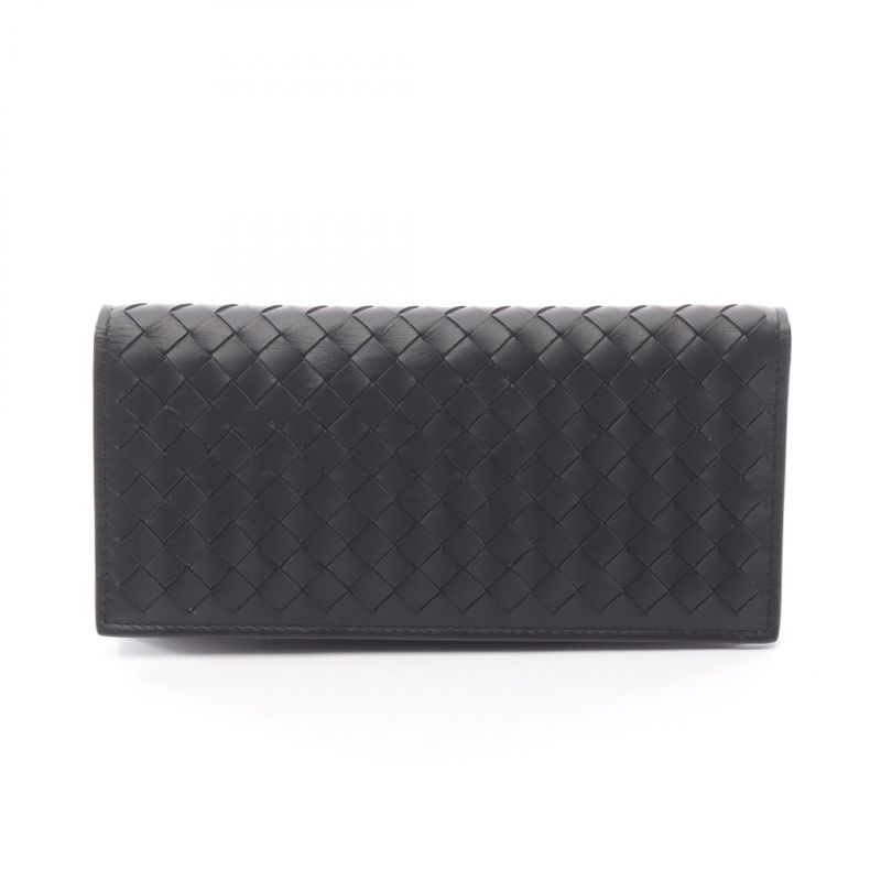 Bottega Veneta Fold Long Wallet Intrecciato Black Leather Intrecciato Zip Long