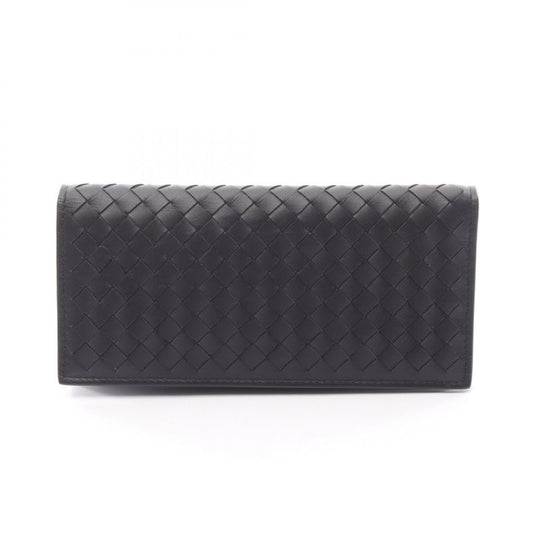 Bottega Veneta Fold Long Wallet Intrecciato Black Leather Intrecciato Zip Long