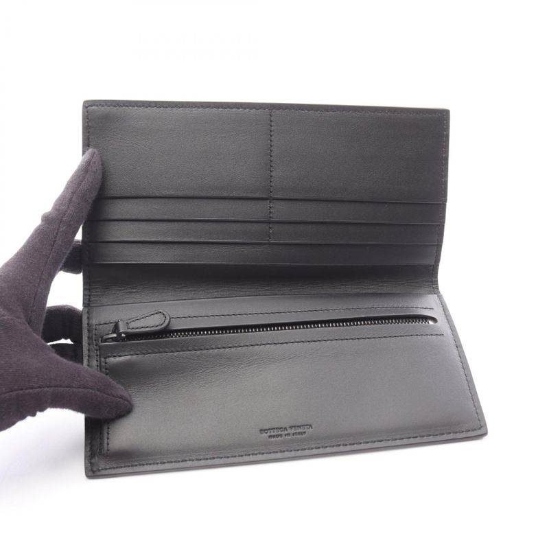Bottega Veneta Fold Long Wallet Intrecciato Black Leather Intrecciato Zip Long