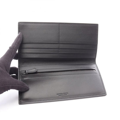 Bottega Veneta Fold Long Wallet Intrecciato Black Leather Intrecciato Zip Long