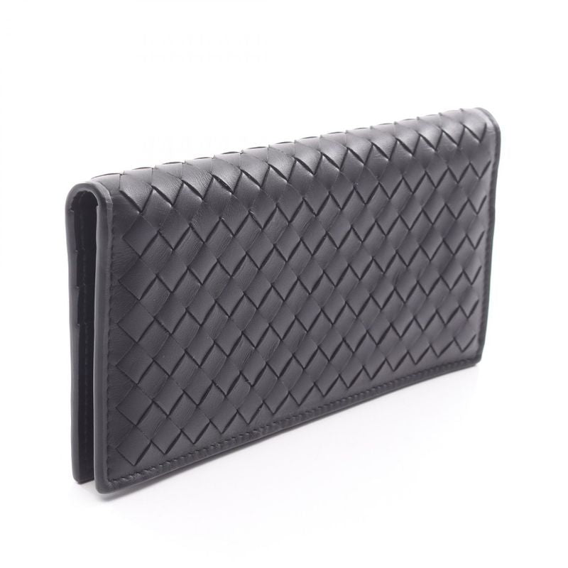 Bottega Veneta Fold Long Wallet Intrecciato Black Leather Intrecciato Zip Long