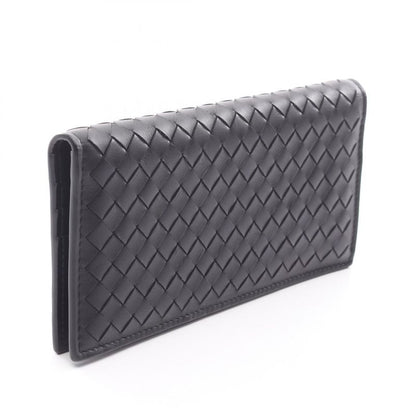 Bottega Veneta Fold Long Wallet Intrecciato Black Leather Intrecciato Zip Long