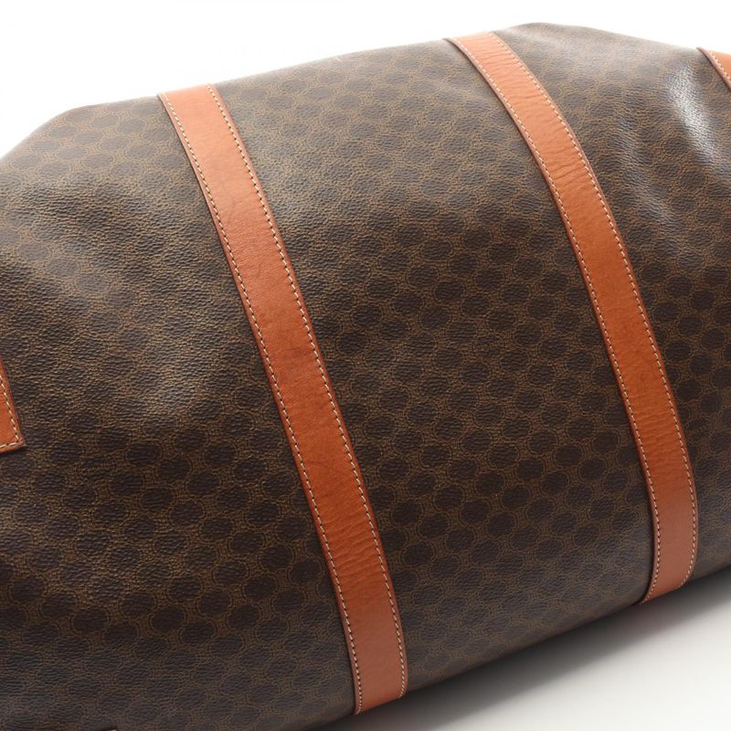 Celine Boston Bag Macadam Brown PVC Coated Canvas Leather Macadam Boston Bag