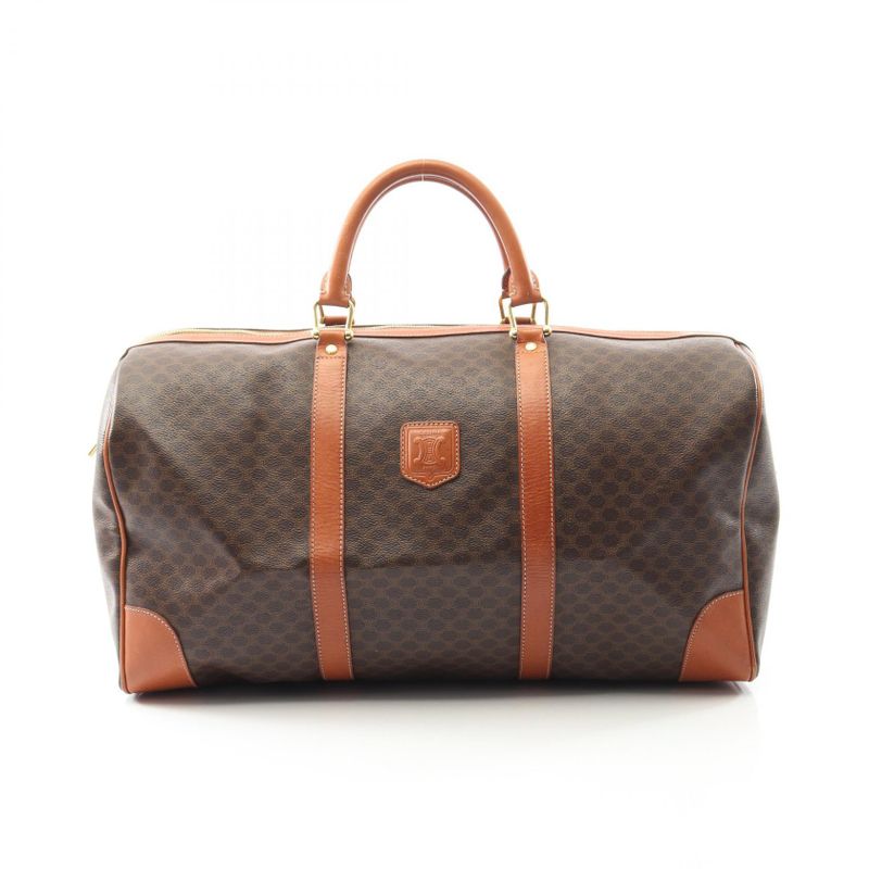 Celine Boston Bag Macadam Brown PVC Coated Canvas Leather Macadam Boston Bag