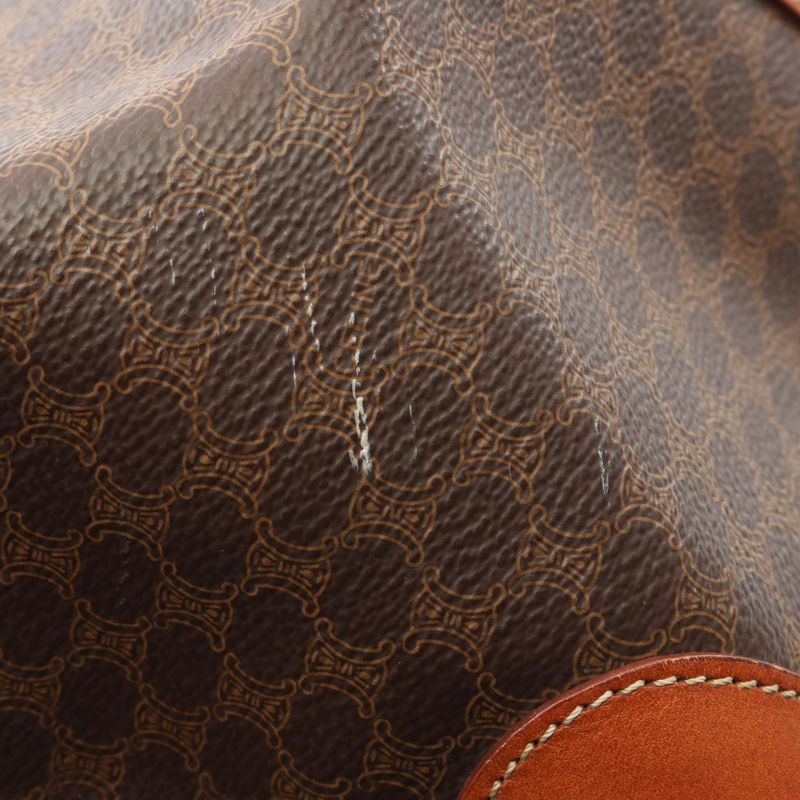 Celine Boston Bag Macadam Brown PVC Coated Canvas Leather Macadam Boston Bag