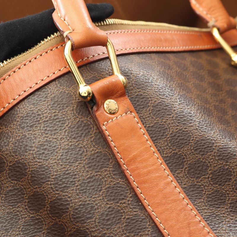 Celine Boston Bag Macadam Brown PVC Coated Canvas Leather Macadam Boston Bag