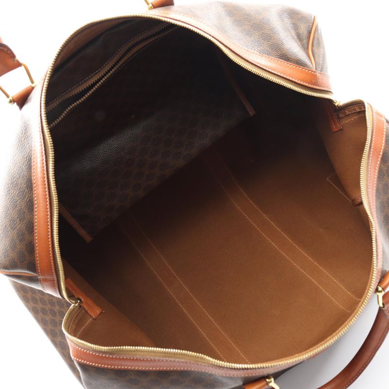 Celine Boston Bag Macadam Brown PVC Coated Canvas Leather Macadam Boston Bag