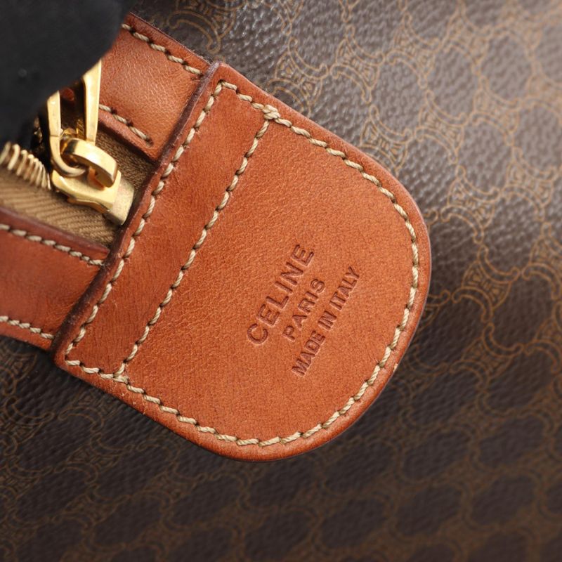 Celine Boston Bag Macadam Brown PVC Coated Canvas Leather Macadam Boston Bag