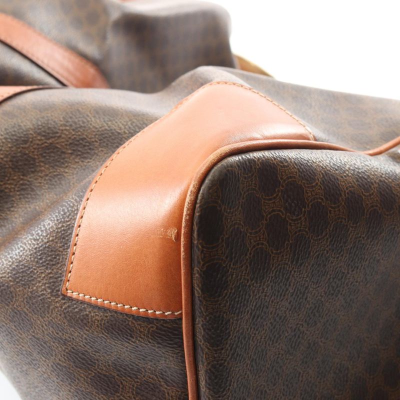 Celine Boston Bag Macadam Brown PVC Coated Canvas Leather Macadam Boston Bag