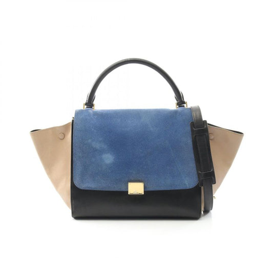 Celine Handbag Trapeze Medium 169542 Black/blue/beige Leather Suede Trapeze