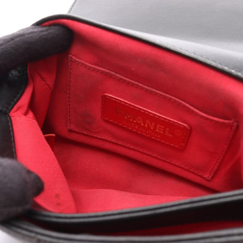 Chanel Shoulder Bag Chevron V Stitch Top Handle Black Leather Chevron V Stitch