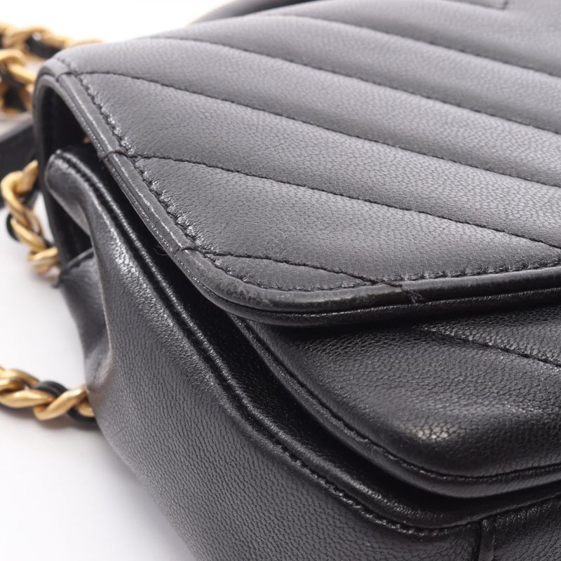 Chanel Shoulder Bag Chevron V Stitch Top Handle Black Leather Chevron V Stitch
