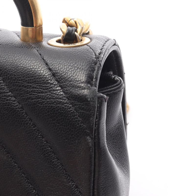 Chanel Shoulder Bag Chevron V Stitch Top Handle Black Leather Chevron V Stitch