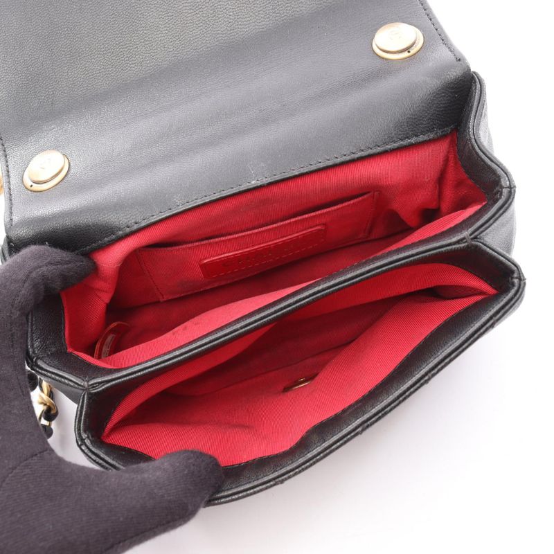 Chanel Shoulder Bag Chevron V Stitch Top Handle Black Leather Chevron V Stitch