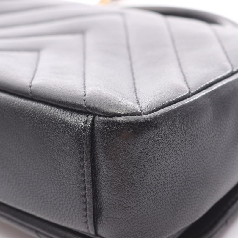 Chanel Shoulder Bag Chevron V Stitch Top Handle Black Leather Chevron V Stitch