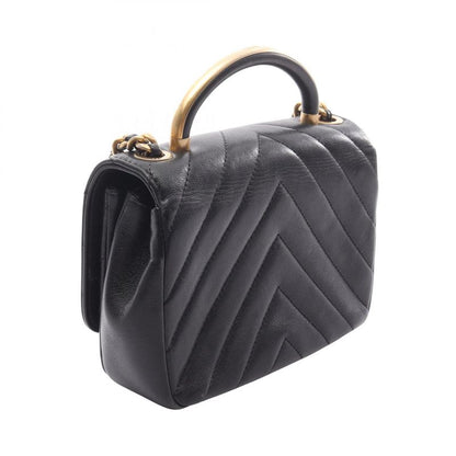 Chanel Shoulder Bag Chevron V Stitch Top Handle Black Leather Chevron V Stitch