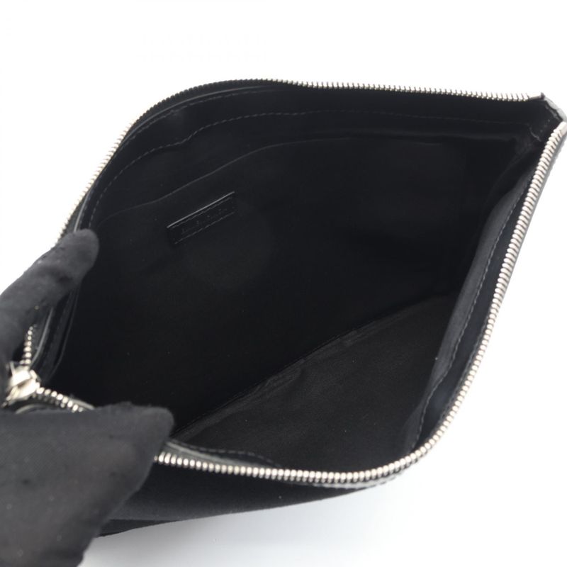 Balenciaga Second Bag Clutch Bag Navy Clip M 373834 Black Canvas Leather Navy