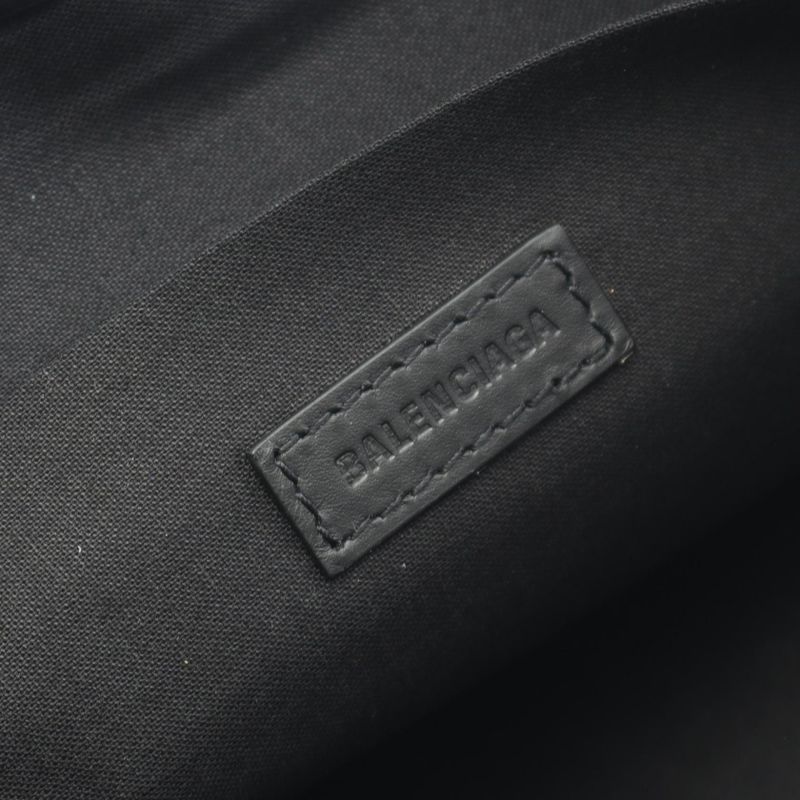 Balenciaga Second Bag Clutch Bag Navy Clip M 373834 Black Canvas Leather Navy