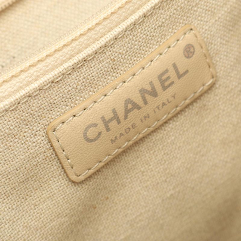 Chanel Tote Bag Coco Natural/black Canvas Leather Coco Icon Shopping Tote Women