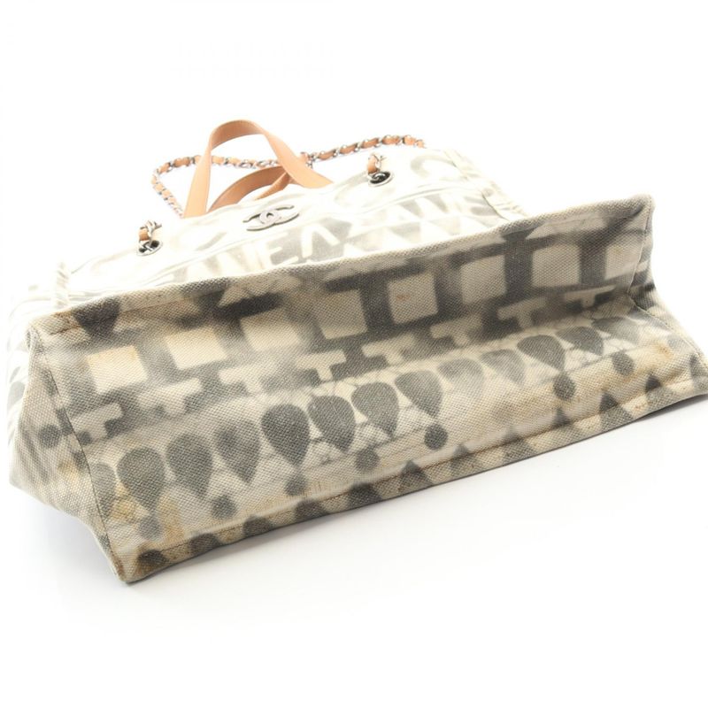 Chanel Tote Bag Coco Natural/black Canvas Leather Coco Icon Shopping Tote Women