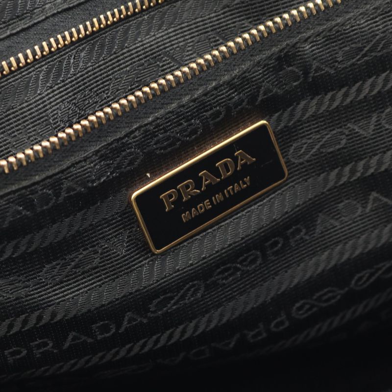Prada Tote Bag Black Nylon Leather Triangle Logo Shoulder Bag Women Used B